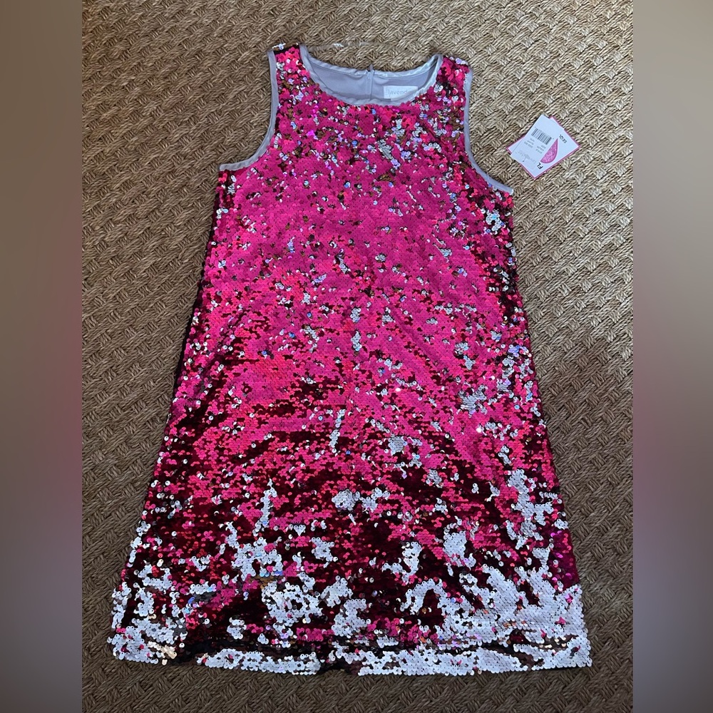 🌈NWT Lavender Us Angels Girls Silver & Pink Flippable Sequin Sleeveless Dress